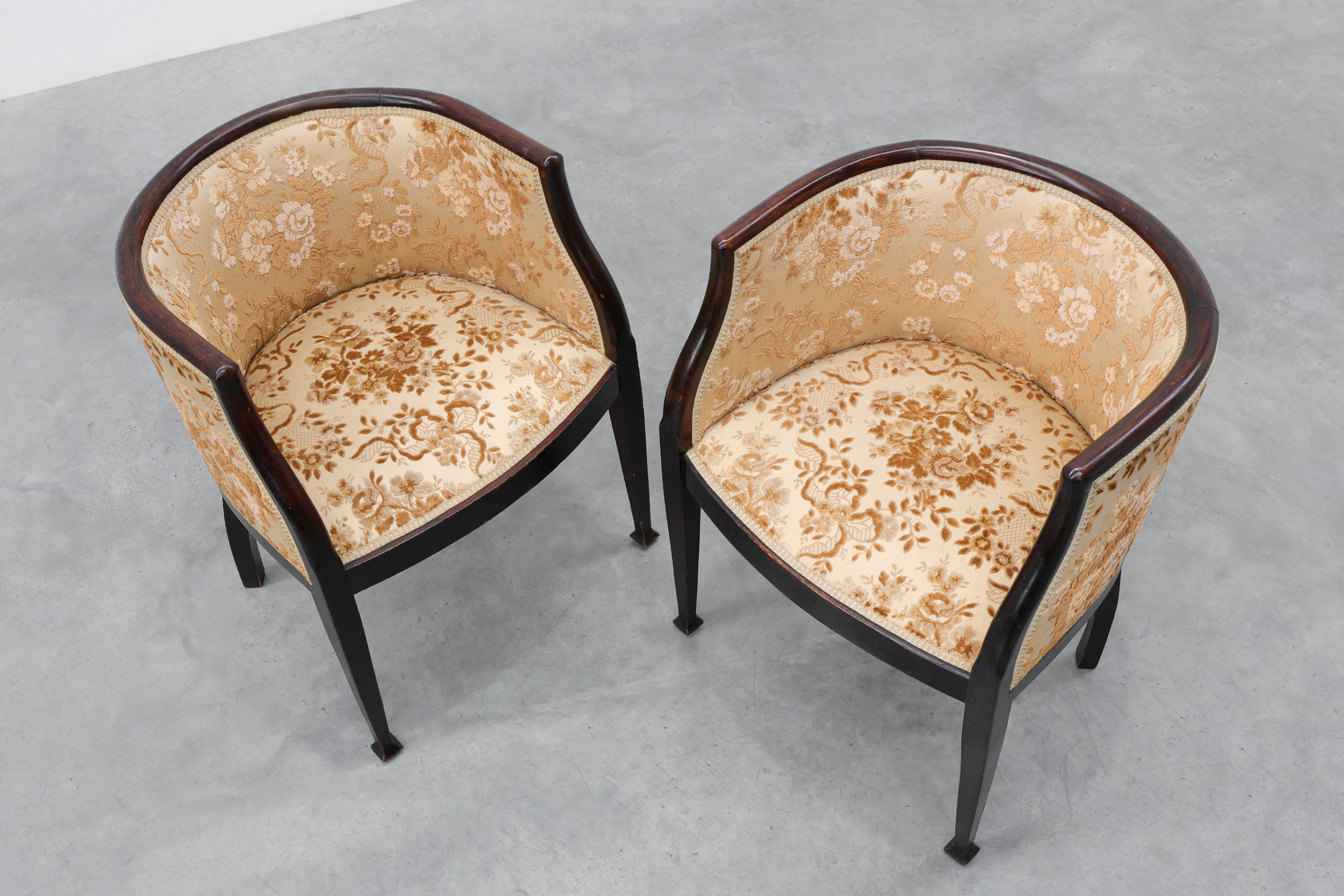Pair of Ebonised Tub Armchairs with Floral Upholstery, France, Circa 1900thumbnail